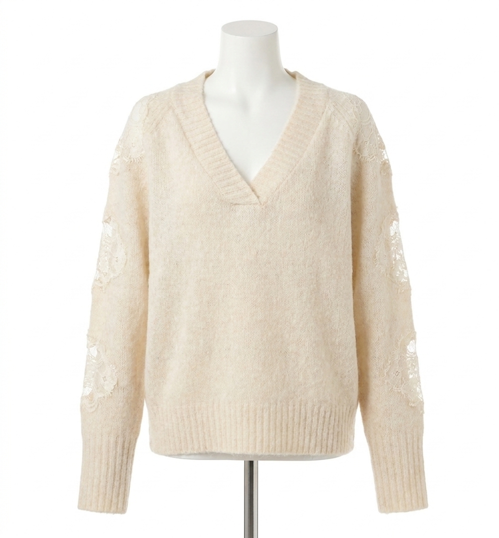 NEW MOLLY BRACKEN lace sleeve knitted sweater in cream